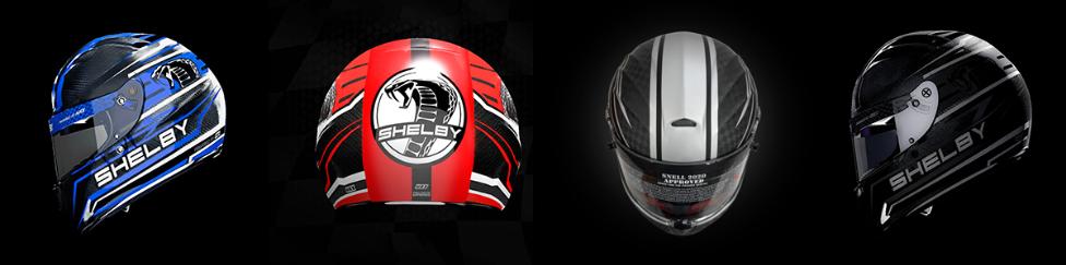 Four different helmets, a blue, a red, a silver and black and a black one | Source: TimePiece PR